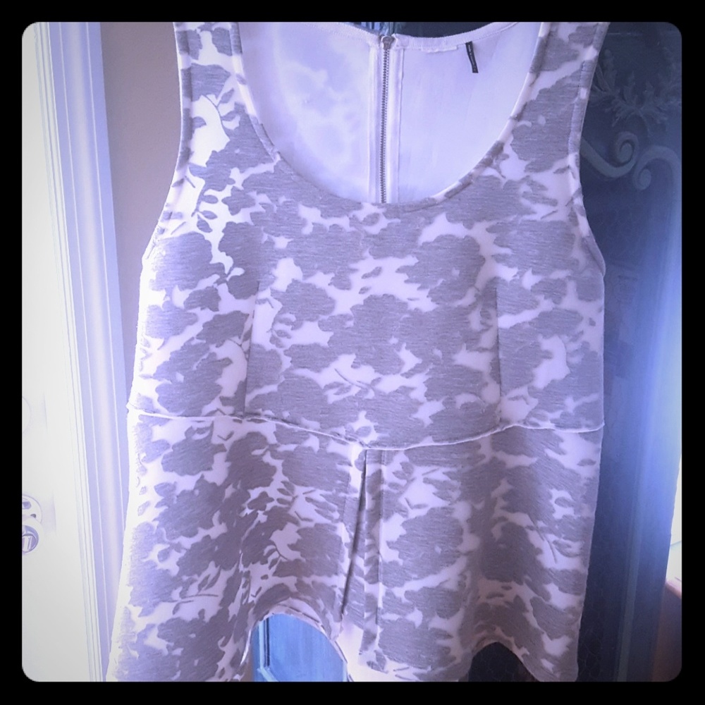 ANTHROPOLOGIE White & Grey Peplum Top